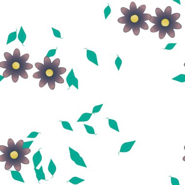 Yeşil yapraklı soyut çiçekler pürüzsüz desen, vektör çizimi