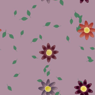 Yeşil yapraklı soyut çiçekler pürüzsüz desen, vektör çizimi