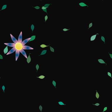 Yeşil yapraklı soyut çiçekler pürüzsüz desen, vektör çizimi