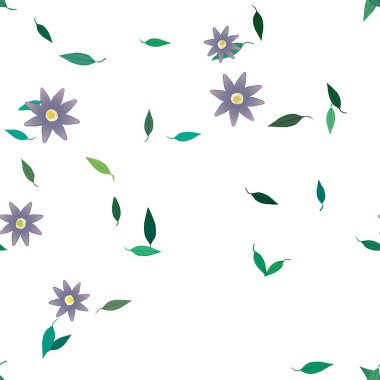 Yeşil yapraklı soyut çiçekler pürüzsüz desen, vektör çizimi
