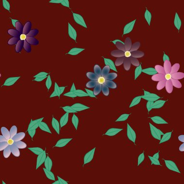 Yeşil yapraklı soyut çiçekler pürüzsüz desen, vektör çizimi