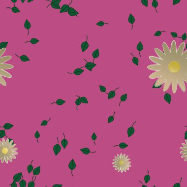 Yeşil yapraklı soyut çiçekler pürüzsüz desen, vektör çizimi