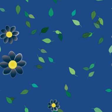 Yeşil yapraklı soyut çiçekler pürüzsüz desen, vektör çizimi