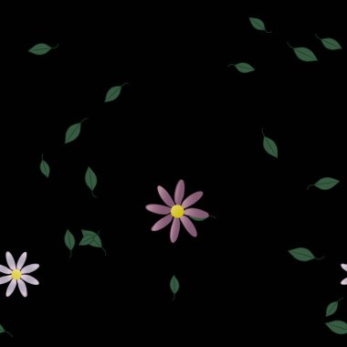 Yeşil yapraklı soyut çiçekler pürüzsüz desen, vektör çizimi