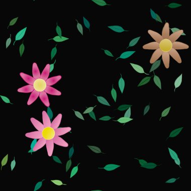 Yeşil yapraklı soyut çiçekler pürüzsüz desen, vektör çizimi