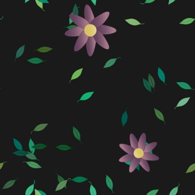 Yeşil yapraklı soyut çiçekler pürüzsüz desen, vektör çizimi