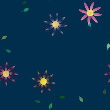 Yeşil yapraklı soyut çiçekler pürüzsüz desen, vektör çizimi