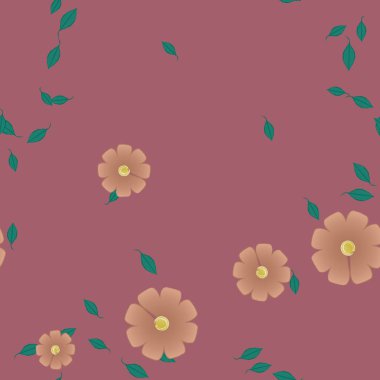 Yeşil yapraklı soyut çiçekler pürüzsüz desen, vektör çizimi