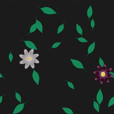 Yeşil yapraklı soyut çiçekler pürüzsüz desen, vektör çizimi