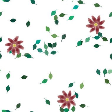Yeşil yapraklı soyut çiçekler pürüzsüz desen, vektör çizimi