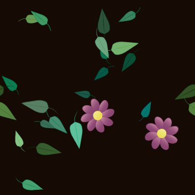 Yeşil yapraklı soyut çiçekler pürüzsüz desen, vektör çizimi