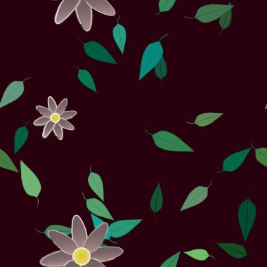 Yeşil yapraklı soyut çiçekler pürüzsüz desen, vektör çizimi