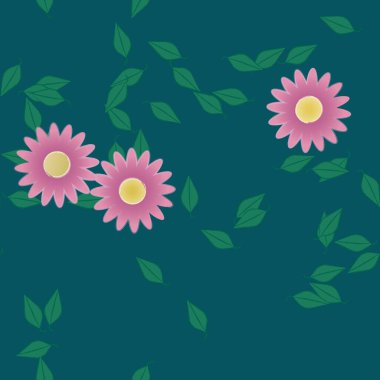 Yeşil yapraklı soyut çiçekler pürüzsüz desen, vektör çizimi