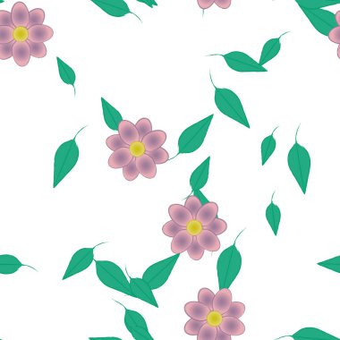 Yeşil yapraklı soyut çiçekler pürüzsüz desen, vektör çizimi