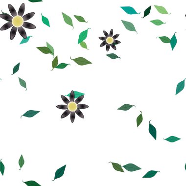 Yeşil yapraklı soyut çiçekler pürüzsüz desen, vektör çizimi