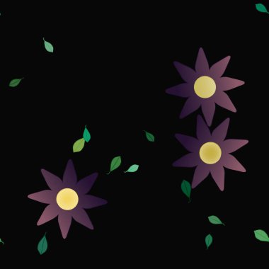 Yeşil yapraklı soyut çiçekler pürüzsüz desen, vektör çizimi