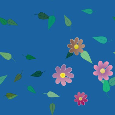 Yeşil yapraklı soyut çiçekler pürüzsüz desen, vektör çizimi