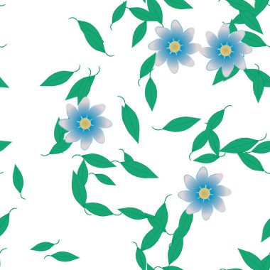 Yeşil yapraklı soyut çiçekler pürüzsüz desen, vektör çizimi