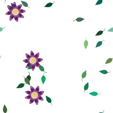 Yeşil yapraklı soyut çiçekler pürüzsüz desen, vektör çizimi