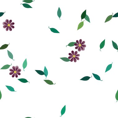 Yeşil yapraklı soyut çiçekler pürüzsüz desen, vektör çizimi