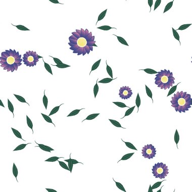 Yeşil yapraklı soyut çiçekler pürüzsüz desen, vektör çizimi