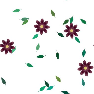 Yeşil yapraklı soyut çiçekler pürüzsüz desen, vektör çizimi