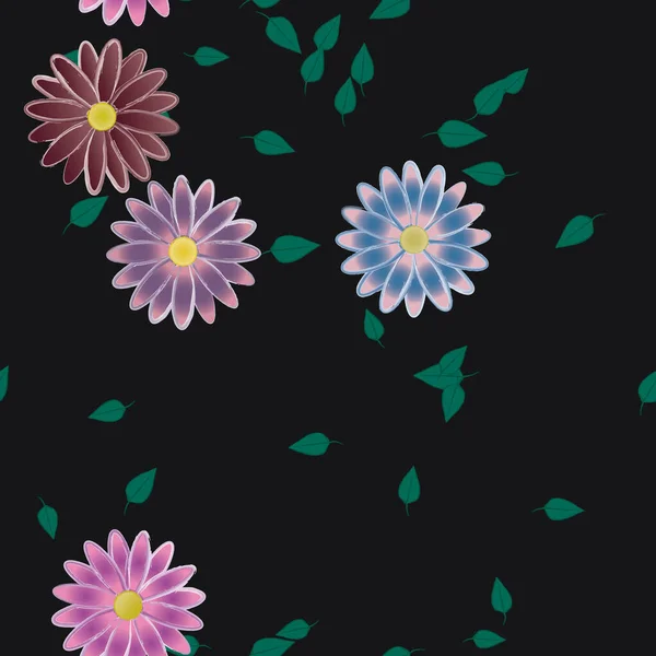 Fleurs Abstraites Avec Des Feuilles Vertes Motif Sans Couture Illustration — Image vectorielle