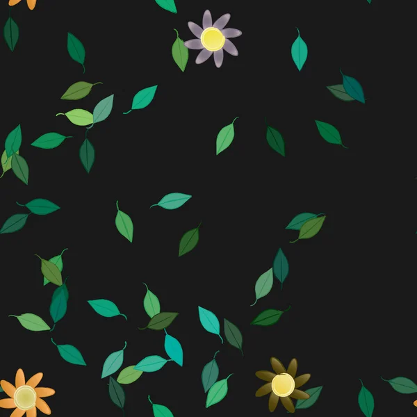 Flores Abstractas Con Hojas Verdes Patrón Sin Costura Ilustración Vectorial — Archivo Imágenes Vectoriales