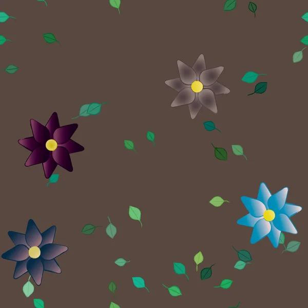 Fleurs Abstraites Avec Des Feuilles Vertes Motif Sans Couture Illustration — Image vectorielle