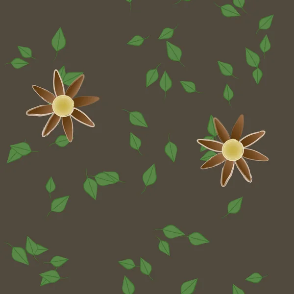 Flores Abstractas Con Hojas Verdes Patrón Sin Costura Ilustración Vectorial — Vector de stock