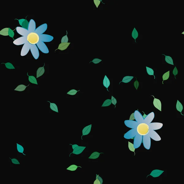 Flores Abstractas Con Hojas Verdes Patrón Sin Costura Ilustración Vectorial — Vector de stock