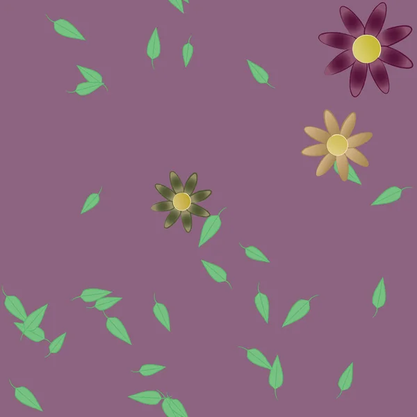 Flores Abstractas Con Hojas Verdes Patrón Sin Costura Ilustración Vectorial — Vector de stock