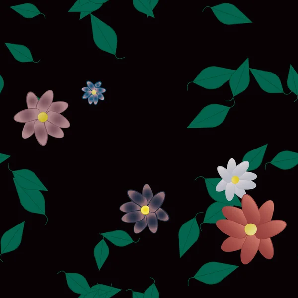 Abstrakte Blomster Med Sømløst Grønt Løv Vektorillustrasjon – stockvektor