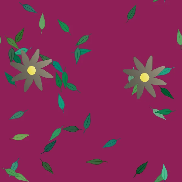 Flores Abstractas Con Hojas Verdes Patrón Sin Costura Ilustración Vectorial — Vector de stock