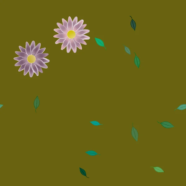 Abstrakta Blommor Med Gröna Blad Sömlös Mönster Vektor Illustration — Stock vektor