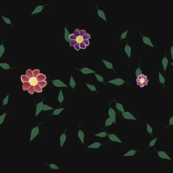 Abstrakta Blommor Med Gröna Blad Sömlös Mönster Vektor Illustration — Stock vektor