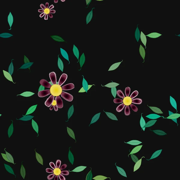 Fleurs Abstraites Avec Des Feuilles Vertes Motif Sans Couture Illustration — Image vectorielle