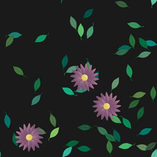 Fleurs Abstraites Avec Des Feuilles Vertes Motif Sans Couture Illustration — Image vectorielle