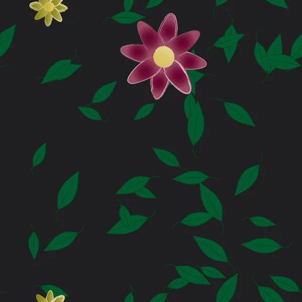 Abstrakta Blommor Med Gröna Blad Sömlös Mönster Vektor Illustration — Stock vektor