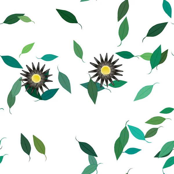 Abstract Flowers Green Leaves Seamless Pattern Vector Illustration — Stock Vector