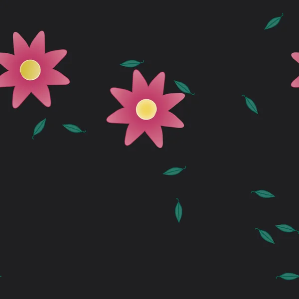 Flores Abstractas Con Hojas Verdes Patrón Sin Costura Ilustración Vectorial — Archivo Imágenes Vectoriales