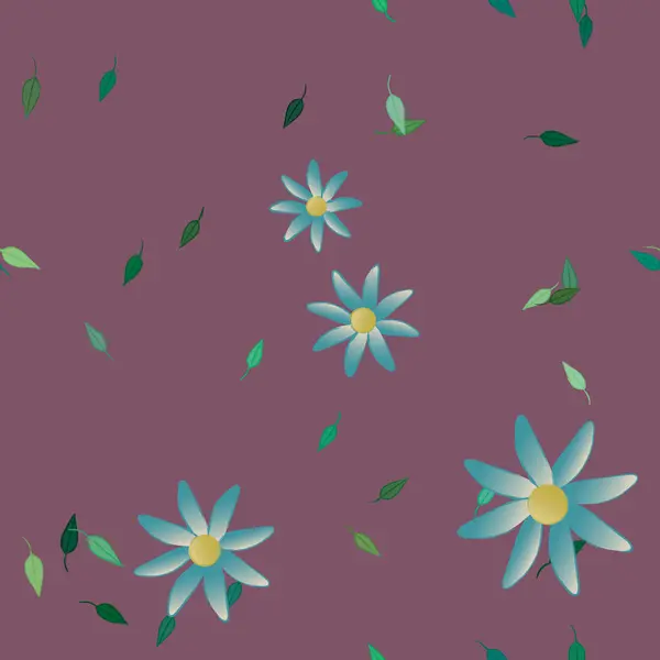 Flores Abstractas Con Hojas Verdes Patrón Sin Costura Ilustración Vectorial — Archivo Imágenes Vectoriales