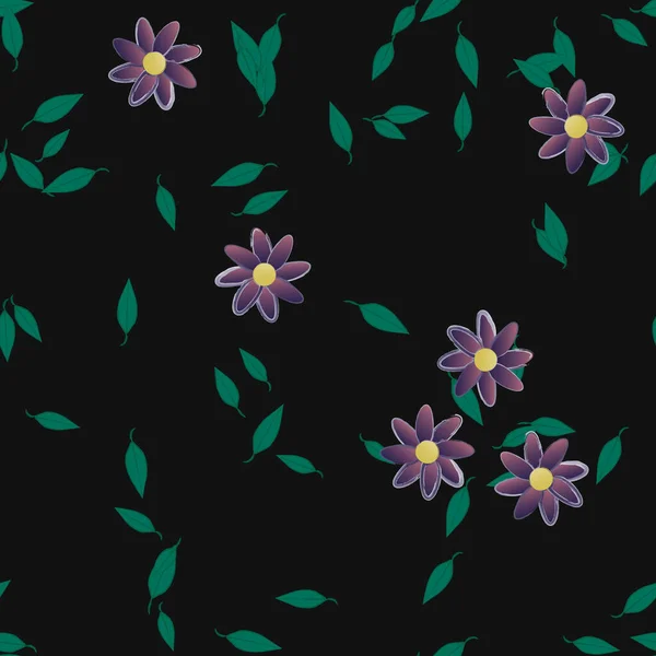 Fleurs Abstraites Avec Des Feuilles Vertes Motif Sans Couture Illustration — Image vectorielle