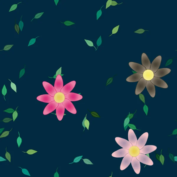 Flores Abstractas Con Hojas Verdes Patrón Sin Costura Ilustración Vectorial — Archivo Imágenes Vectoriales