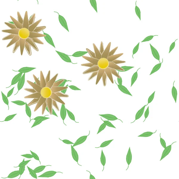 Fleurs Abstraites Avec Des Feuilles Vertes Motif Sans Couture Illustration — Image vectorielle