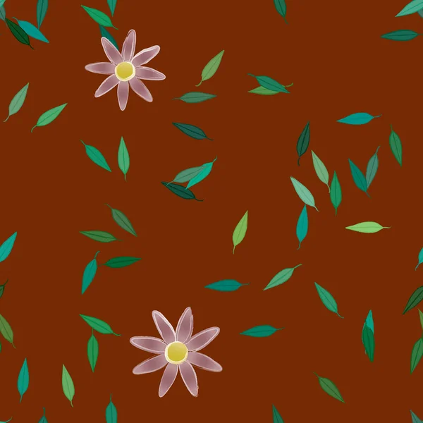 Flores Abstractas Con Hojas Verdes Patrón Sin Costura Ilustración Vectorial — Vector de stock