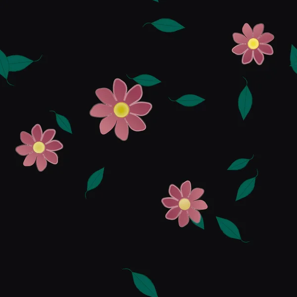 Fleurs Abstraites Avec Des Feuilles Vertes Motif Sans Couture Illustration — Image vectorielle