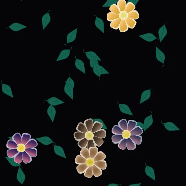 Flores Abstractas Con Hojas Verdes Patrón Sin Costura Ilustración Vectorial — Vector de stock