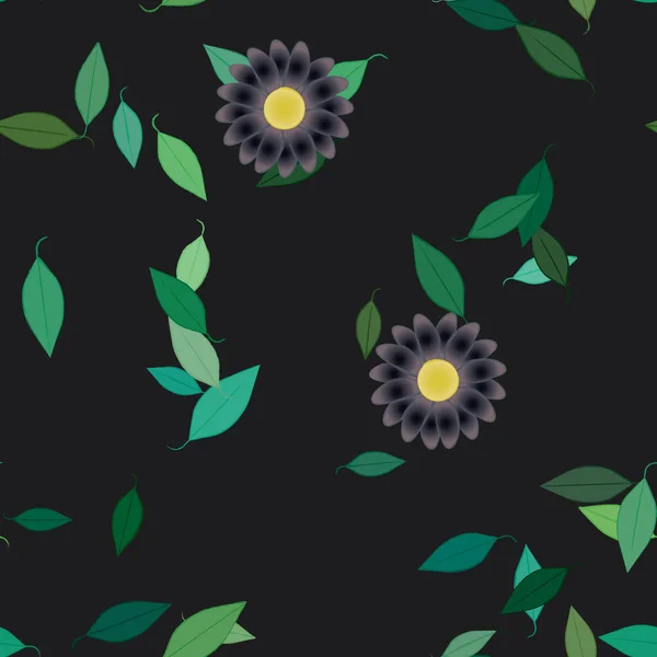 Flores Abstractas Con Hojas Verdes Patrón Sin Costura Ilustración Vectorial — Vector de stock