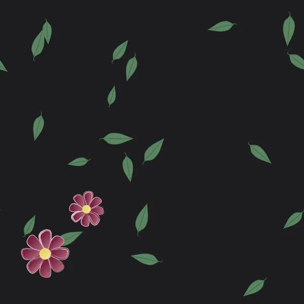 Fleurs Abstraites Avec Des Feuilles Vertes Motif Sans Couture Illustration — Image vectorielle